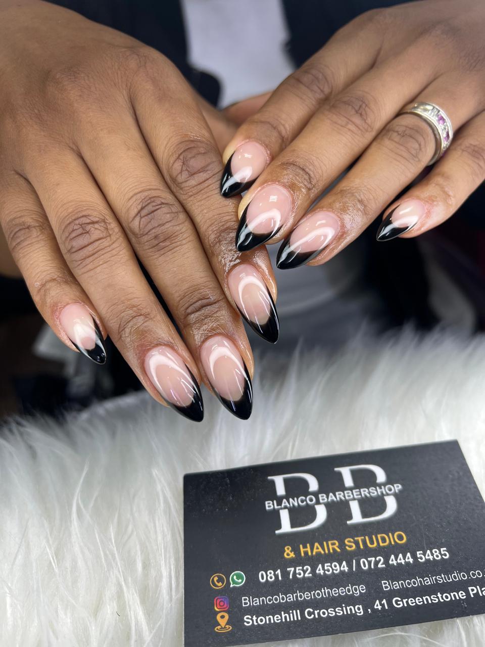 Black French tip stiletto nails