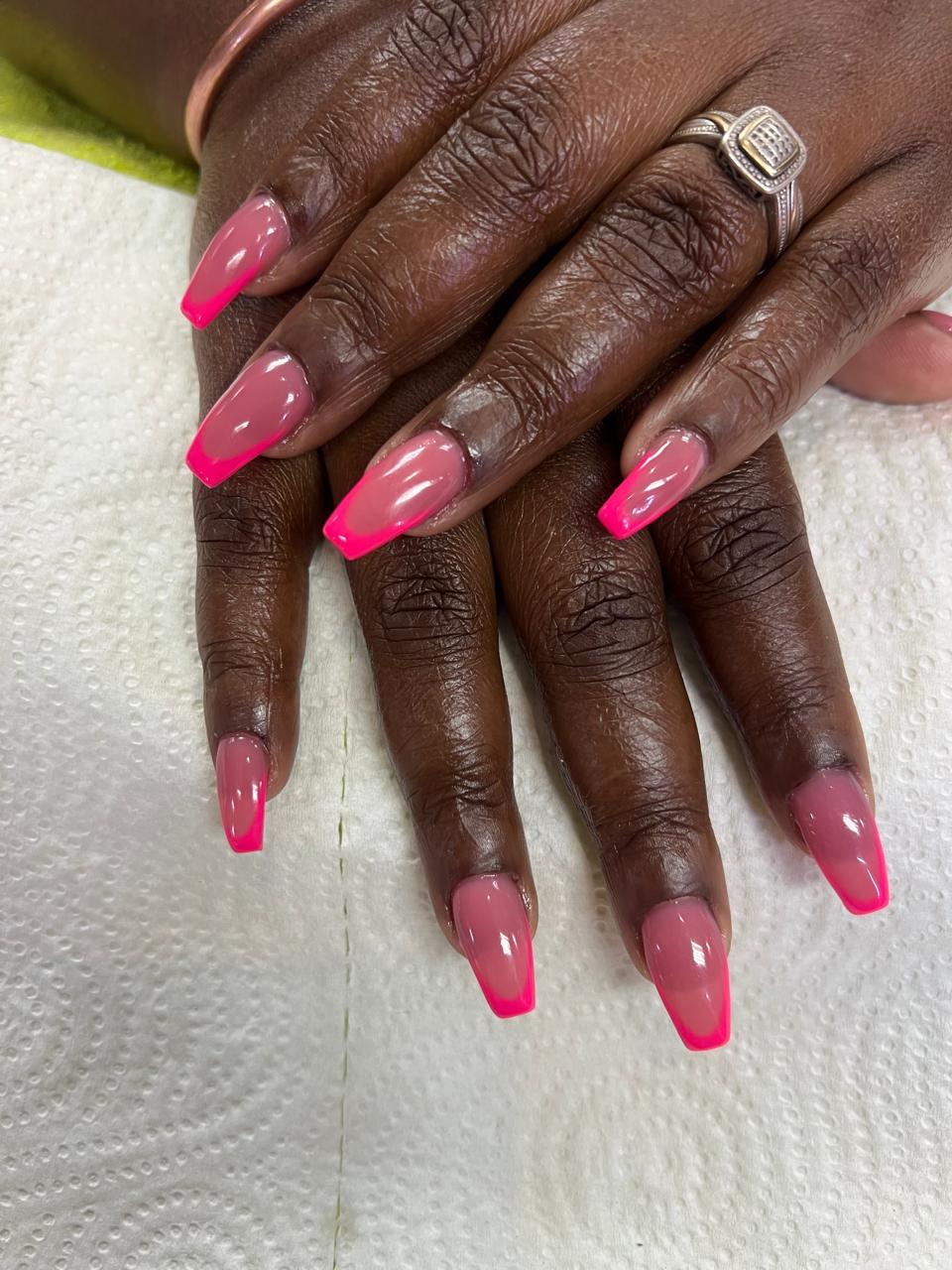 Hot pink ombre coffin nails