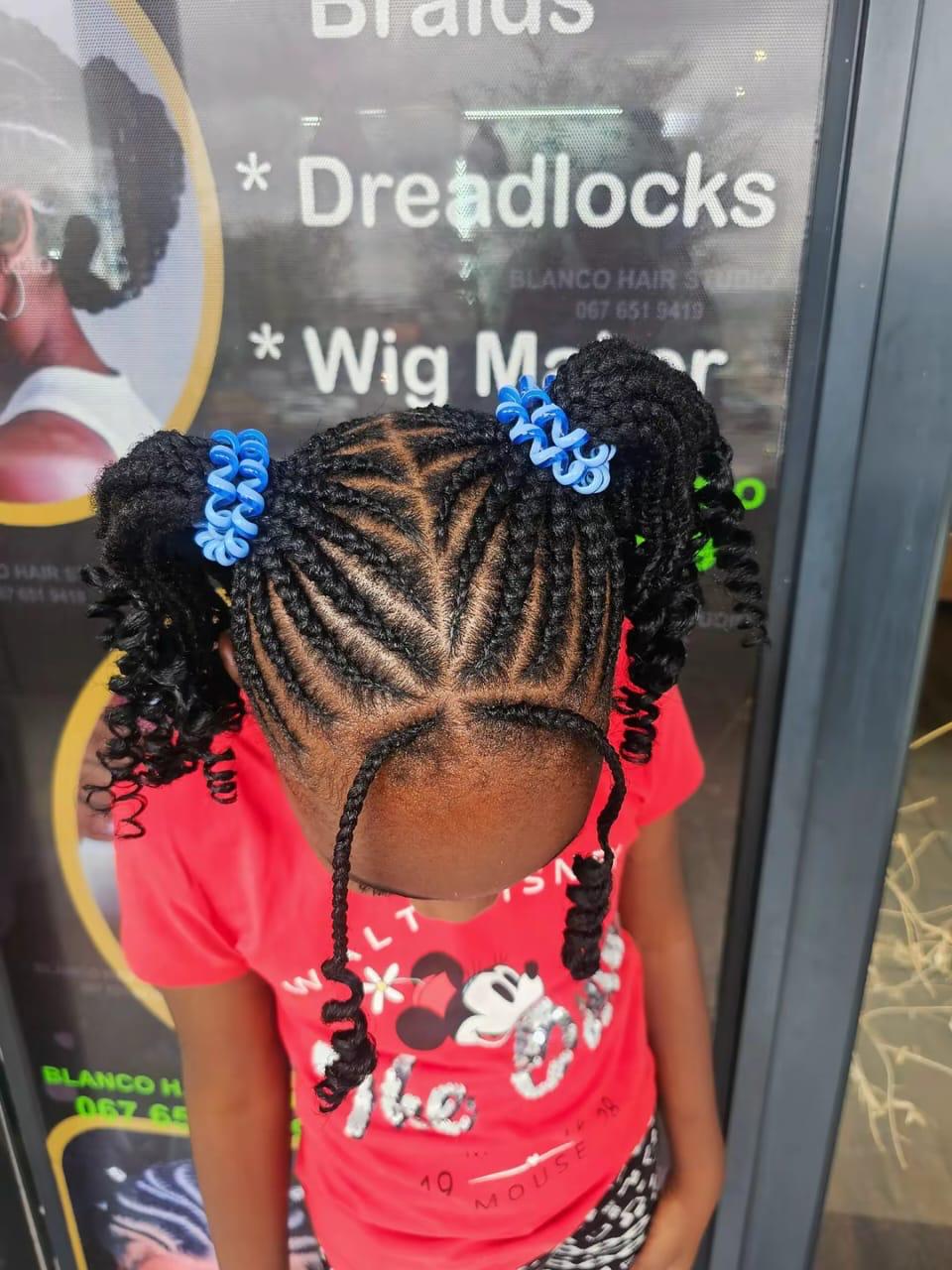 Kids feed-in cornrow pigtails