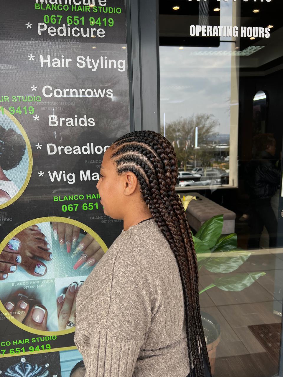 Jumbo cornrows into braid
