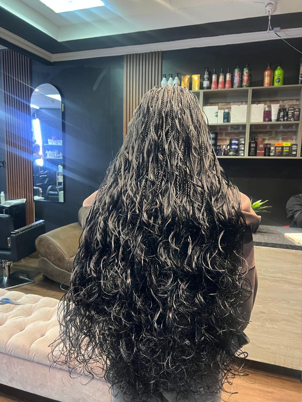 Highlighted curly braids full length